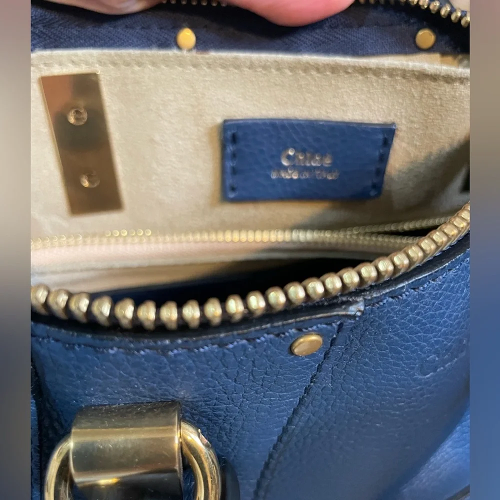 Chloe Dark Blue Leather Satchel with Gold Hardware - Picture 8 of 14